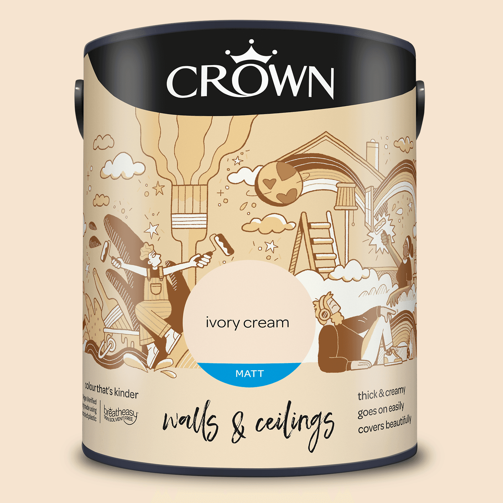 CROWN WALLS AND CEILINGS MATT IVORY CREAM 5L