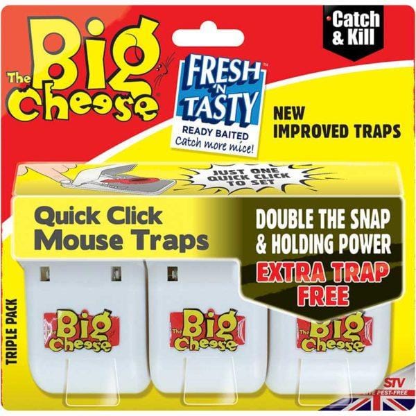 BIG CHEESE QUICK CLICK MOUSE TRAPS PK3 READY BAITED